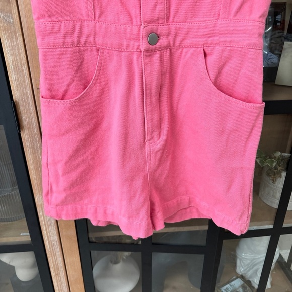 Wester fringe Romper NWT denim barbie pink rhinestones buttons playsuit utility - Picture 6 of 12